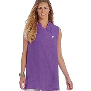 Bryn Walker Womens Lagenlook Linen Purple Dohwa Layering Long Vest Size Medium